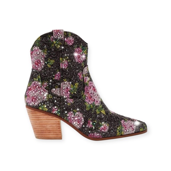 new Betsey Johnson ✿ Diva Crystal Floral Chelsea Ankle Cowboy Boot ✿ Black 8.5M - Picture 12 of 16